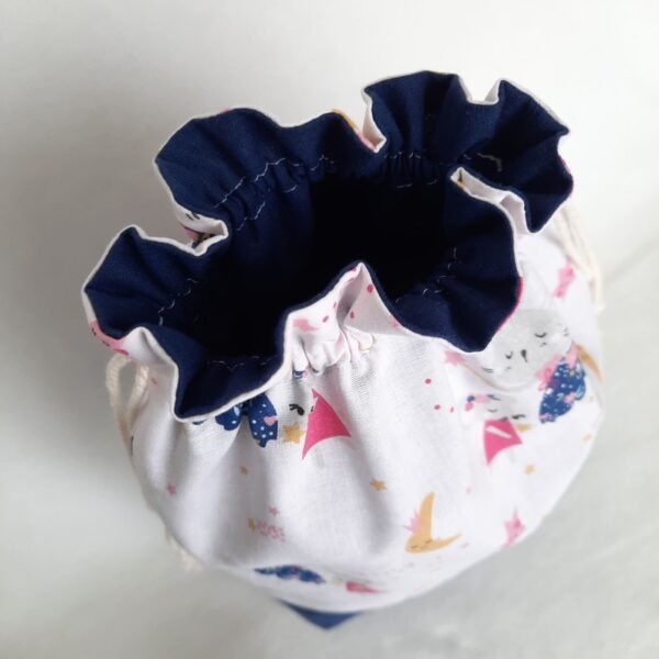 Pochette sac à fond plat goûter personnalisé souris lune danseuse bleu Calypso
