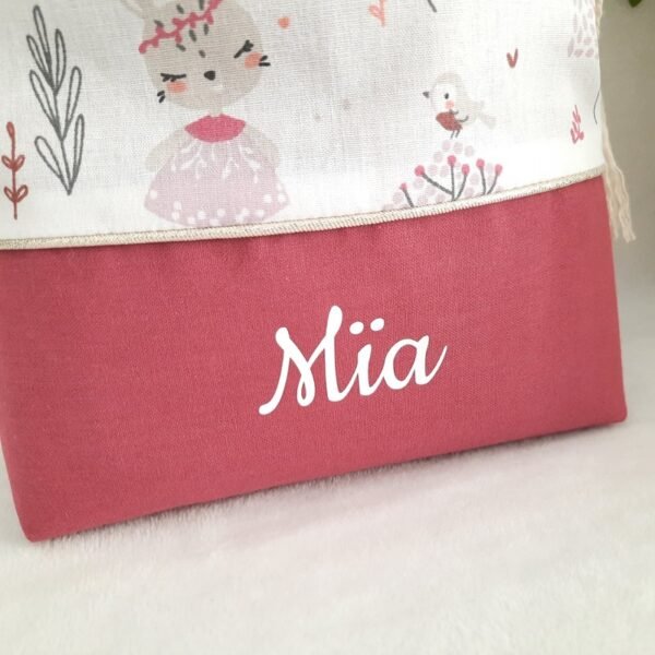 Pochette sac à fond plat goûter personnalisé lapin animaux de la forêt danseuse fille Mïa