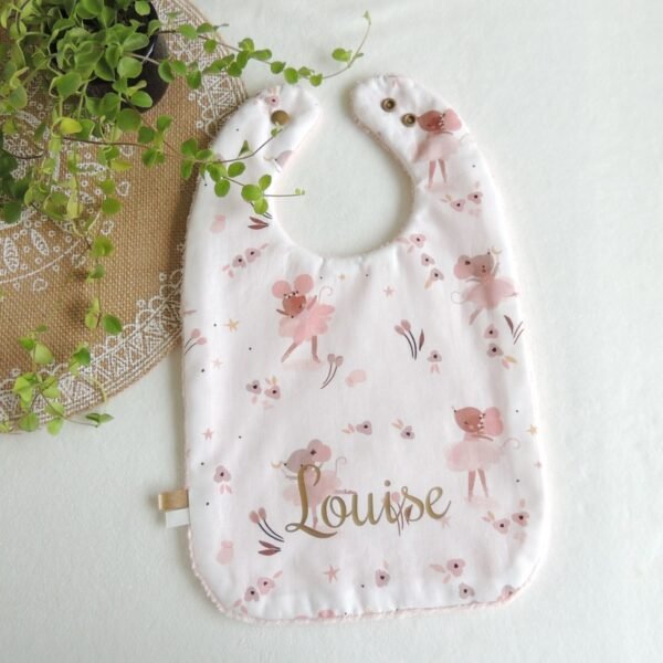 Bavoir personnalisé micro éponge bambou tout doux souris danseuse Louise