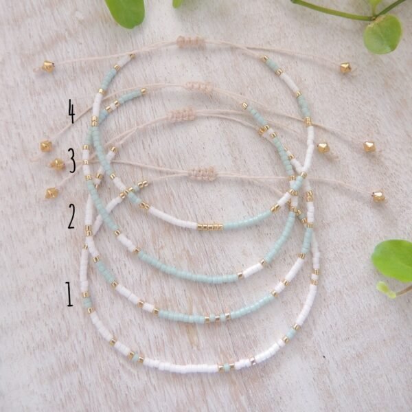Bijoux - Bracelet fin en perles japonaises Miyuki blanc vert d'eau doré or