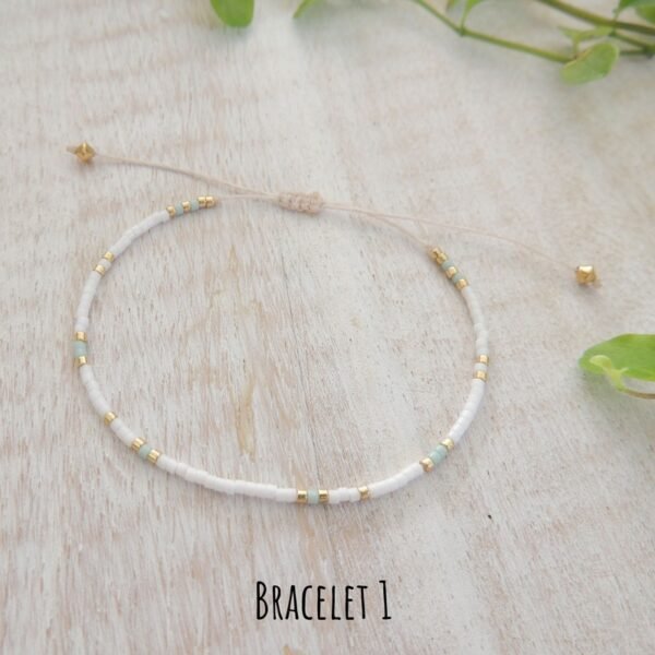 Bijoux - Bracelet fin en perles japonaises Miyuki blanc vert d'eau doré or