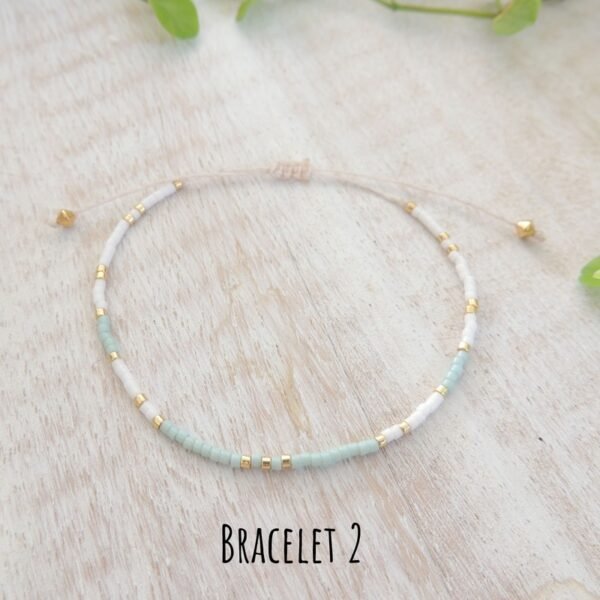Bijoux - Bracelet fin en perles japonaises Miyuki blanc vert d'eau doré or