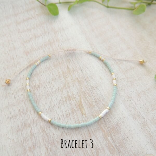 Bijoux - Bracelet fin en perles japonaises Miyuki blanc vert d'eau doré or