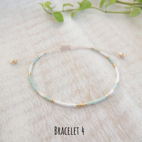 Bijoux - Bracelet fin en perles japonaises Miyuki blanc vert d'eau doré or